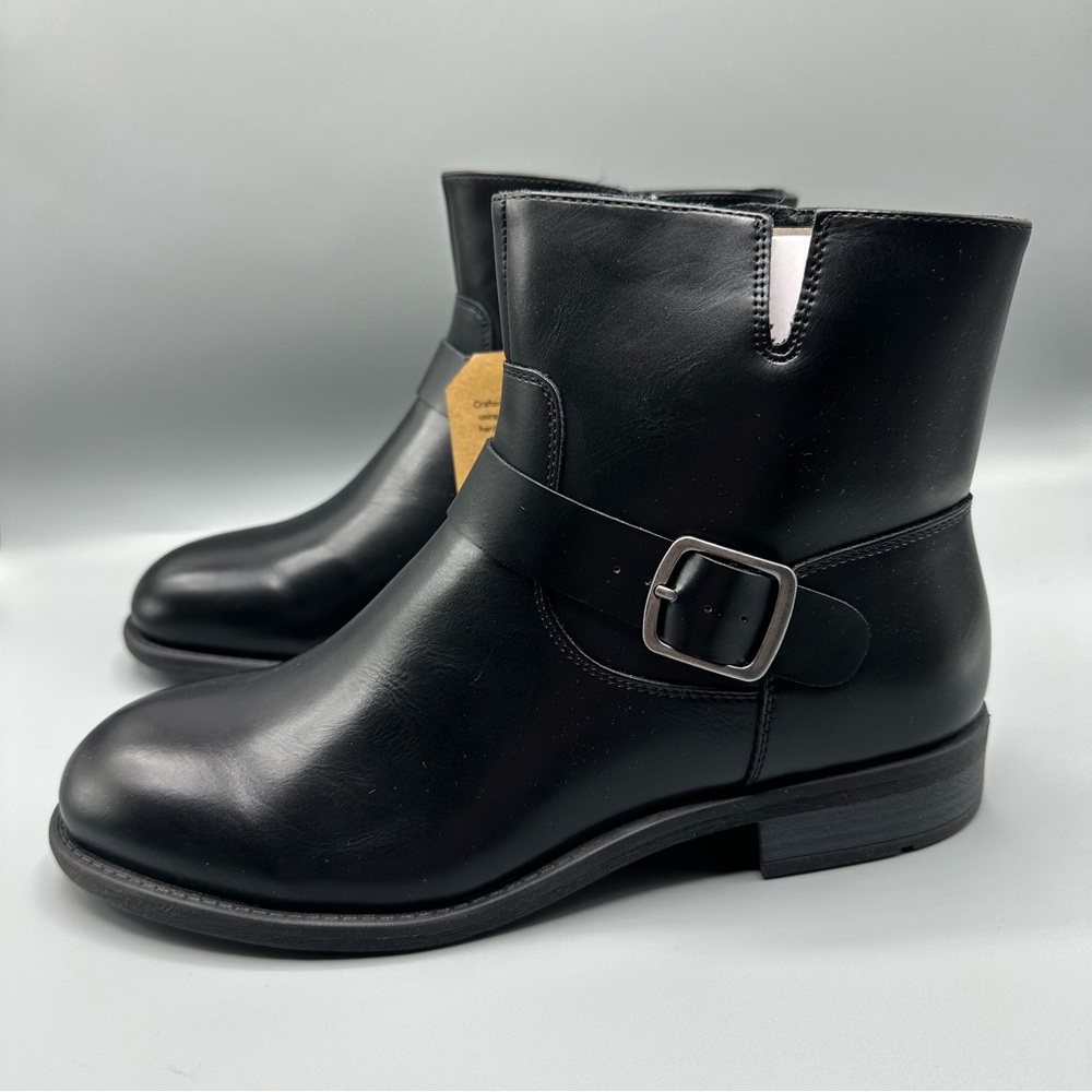 Frye and Co. Black Moto Stacked Heel Faux Leather Boots Women’s Size 11 Wide